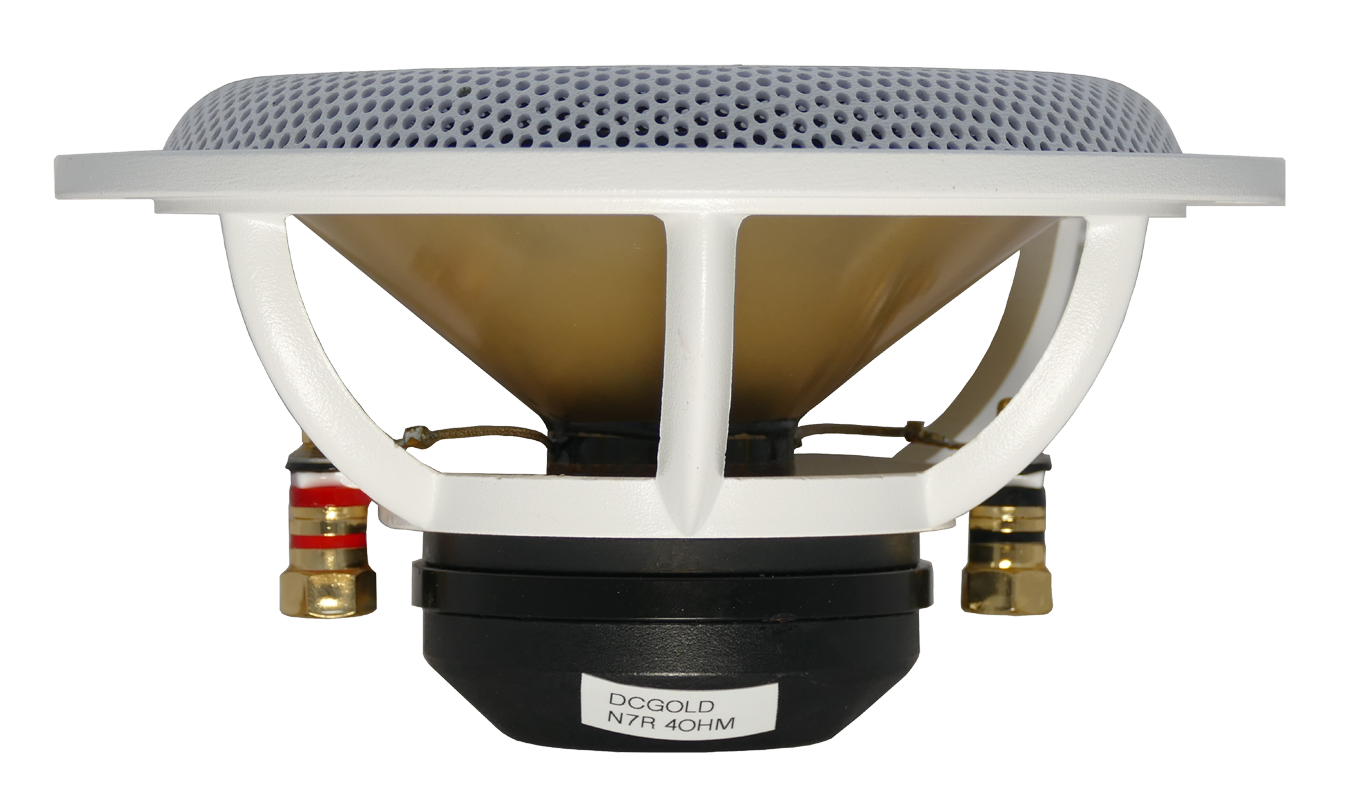 Best in class 7-inch white side view of marine speaker N7 Reference for superior sound quality.