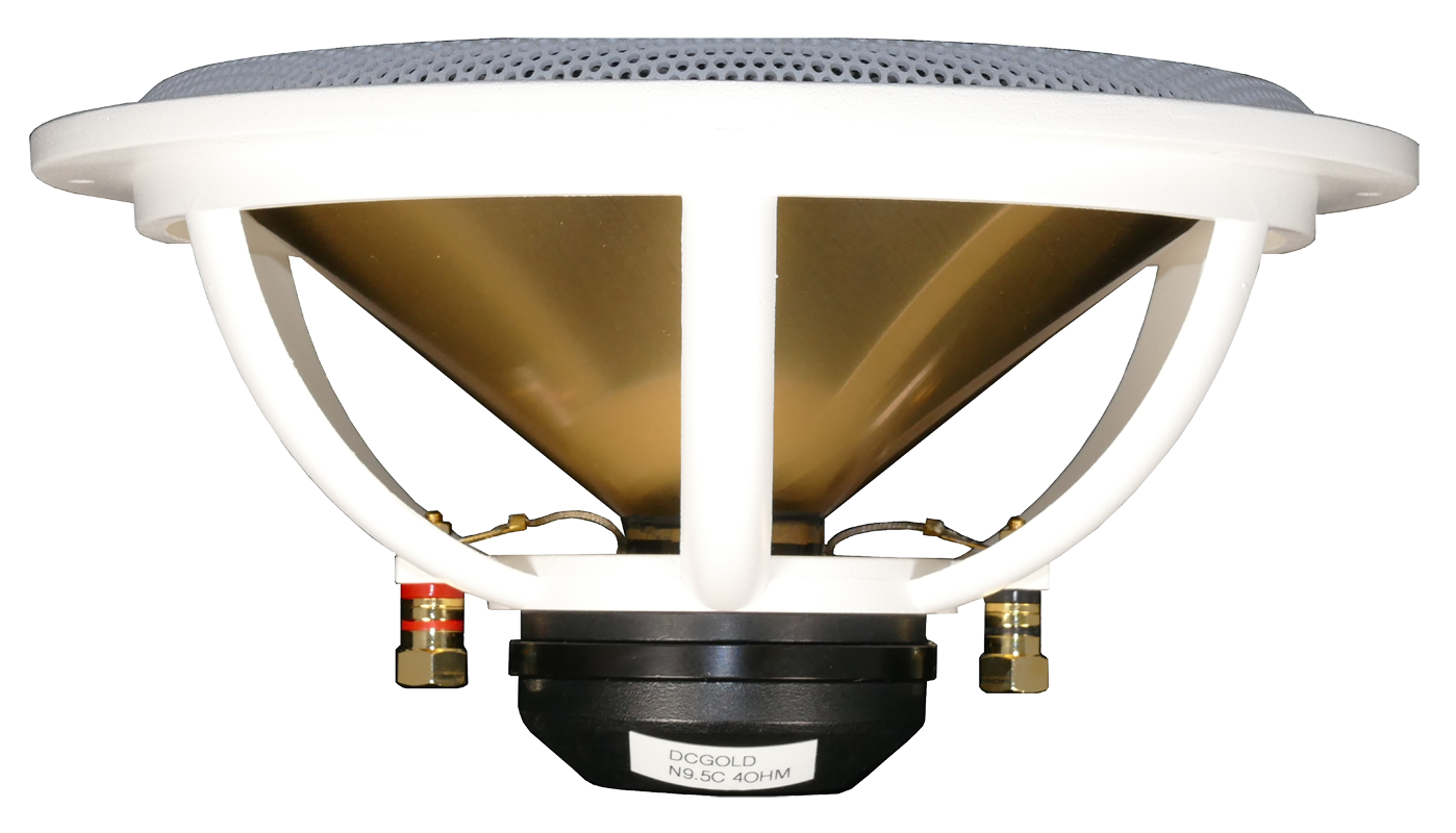 High performance 9.5 inch marine subwoofer N9.5 Reference for deep bass white side view. 